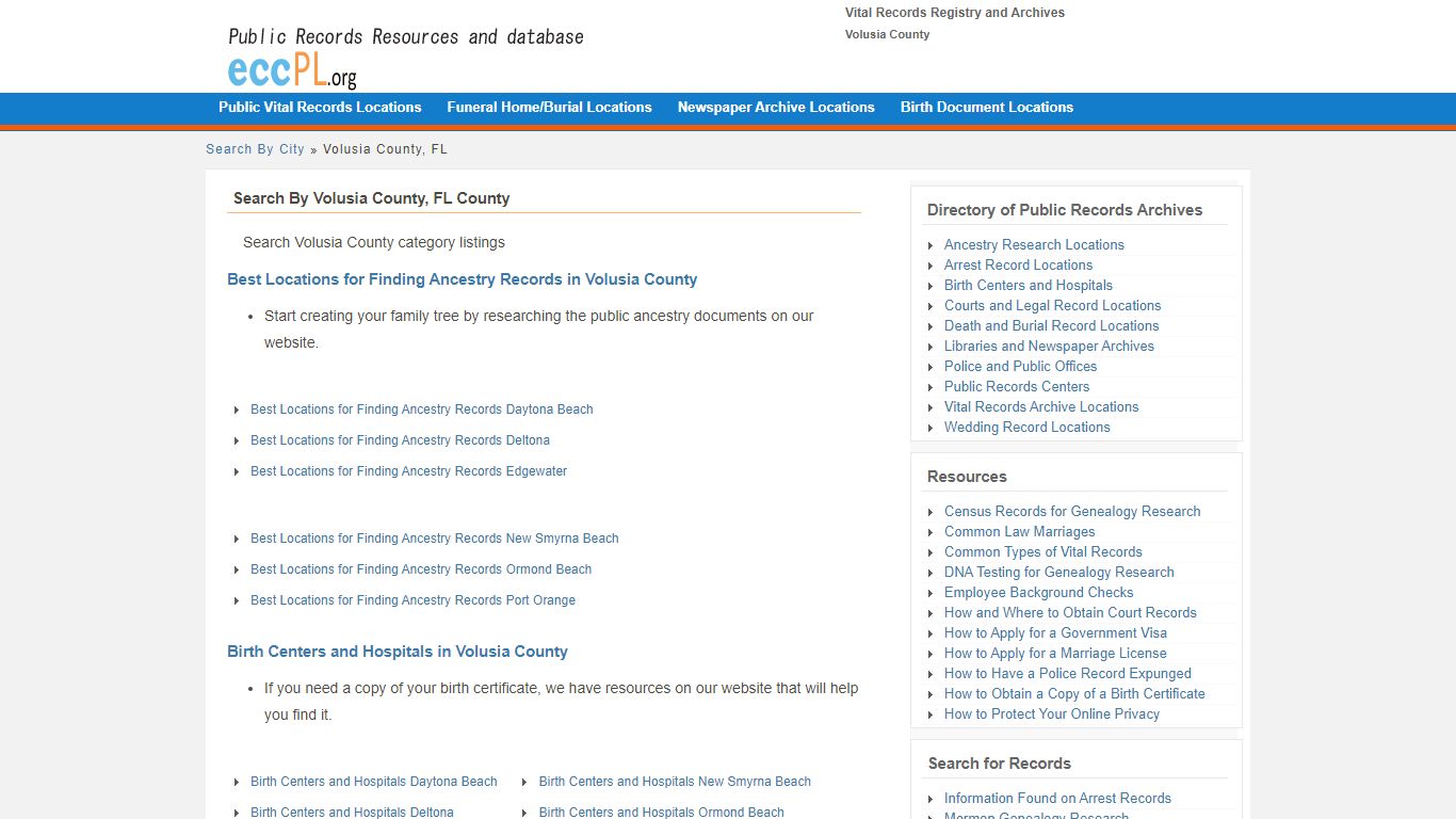 Vital Records Registry in Volusia County, FL - eccpl.org